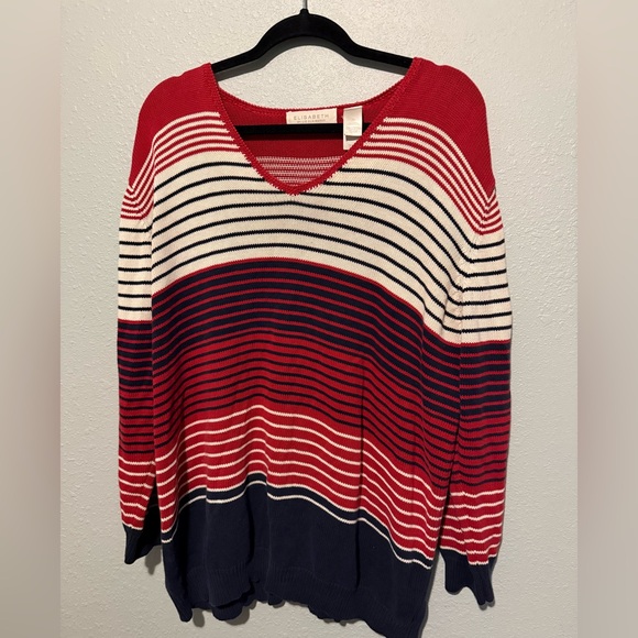 Elisabeth by Liz Claiborne Sweaters - Elisabeth by Liz Claiborne 1X Red, White, and Blue V-Neck Sweater